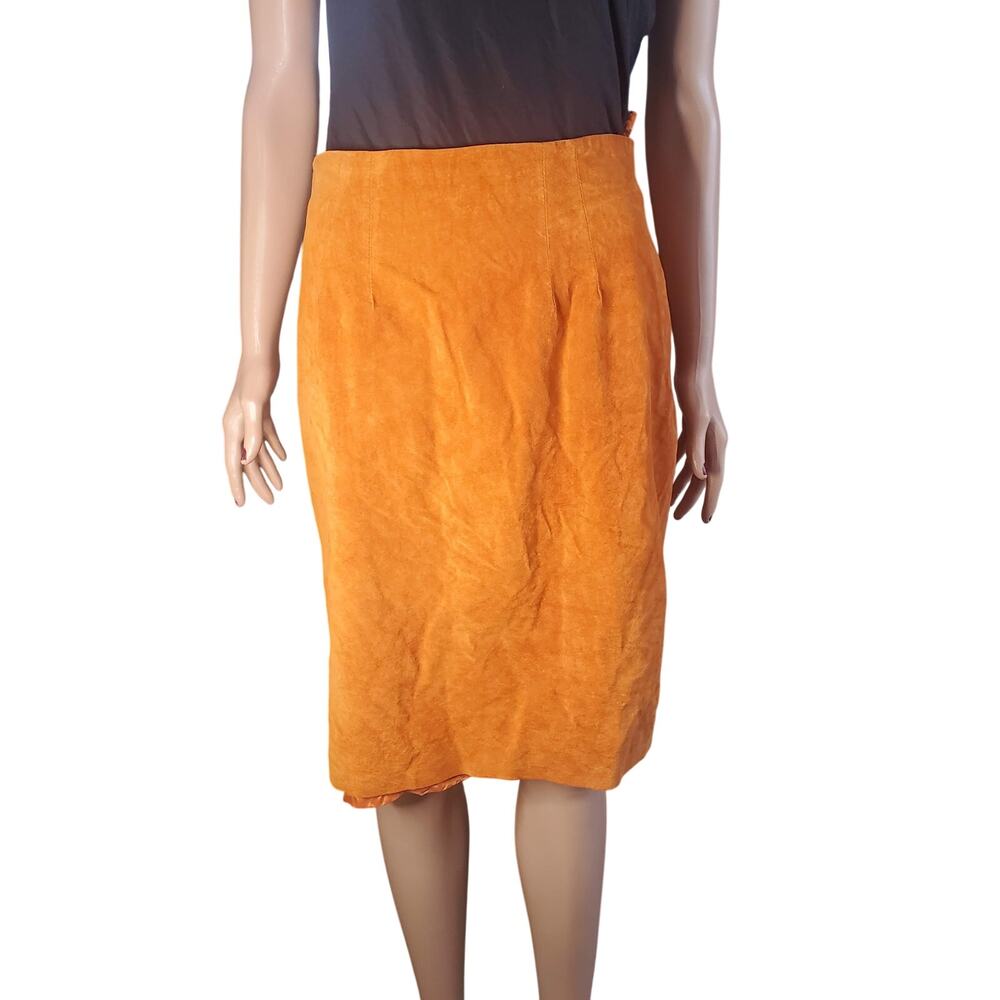 Cedars Leather Pencil Skirt Vintage 14 Modern US Small Waist Orange Brown FLAWS